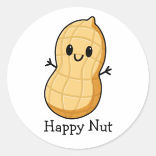 Happy Kawaii Peanut Cartoon - Niedliche Lächelnuss Runder Aufkleber