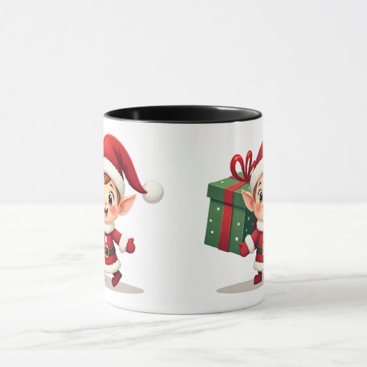 Happy Kawaii Santa's Elf Helper Carrying Gift Tasse (Zentrum)