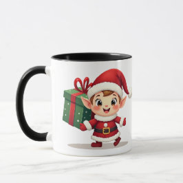 Happy Kawaii Santa's Elf Helper Carrying Gift Tasse