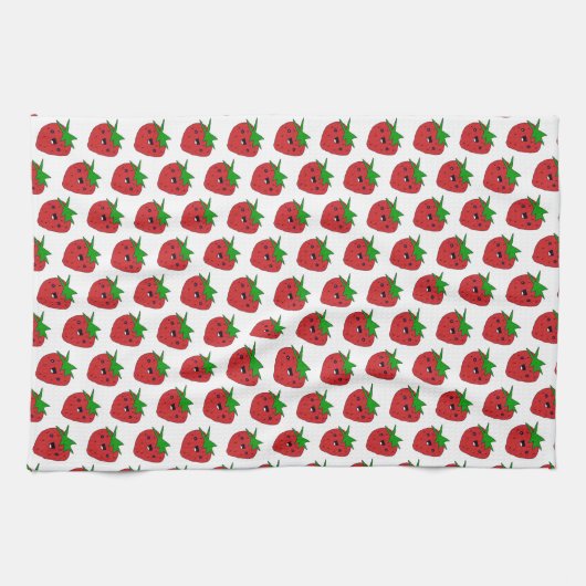 Happy Kawaii Strawberry Geschirrtuch (Horizontal)
