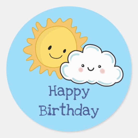 Happy Kawaii Sun und Cloud Geburtstag Runder Aufkleber (Vorderseite)