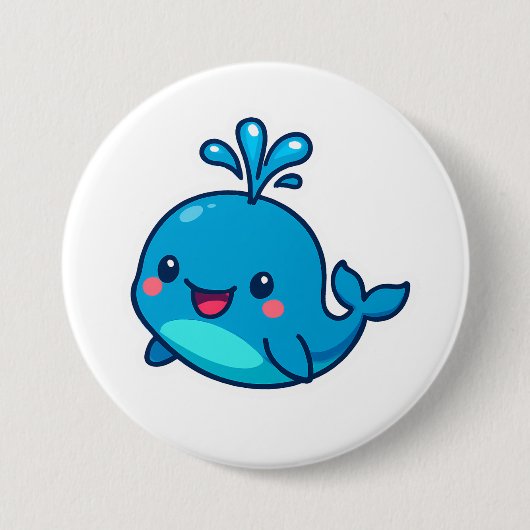 Happy Kawaii Whale Sticker - Niedlicher Ocean Frie Button (Vorderseite)