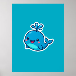 Happy Kawaii Whale Sticker - Niedlicher Ocean Frie Poster