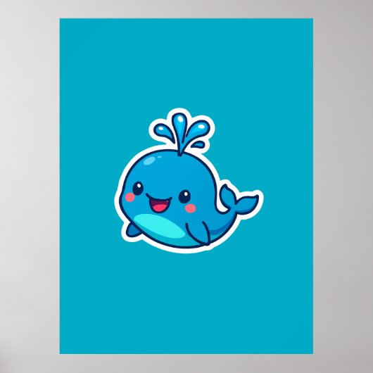 Happy Kawaii Whale Sticker - Niedlicher Ocean Frie Poster (Vorne)