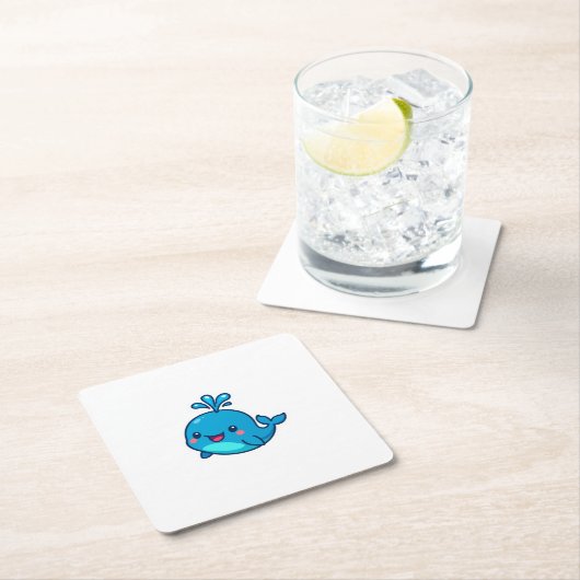 Happy Kawaii Whale Sticker - Niedlicher Ocean Frie Rechteckiger Pappuntersetzer (Vor Ort)