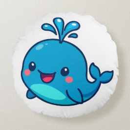 Happy Kawaii Whale Sticker - Niedlicher Ocean Frie Rundes Kissen