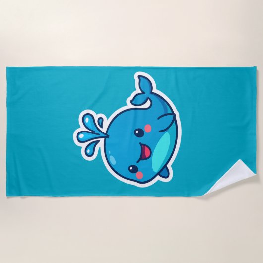 Happy Kawaii Whale Sticker - Niedlicher Ocean Frie Strandtuch (Vorderseite)