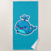 Happy Kawaii Whale Sticker - Niedlicher Ocean Frie Strandtuch (Vorderseite)