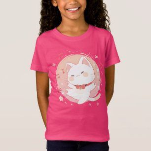 Happy Kawaii White Cat Dancing to Music T-Shirt