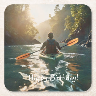 Happy Kayaking Rechteckiger Pappuntersetzer