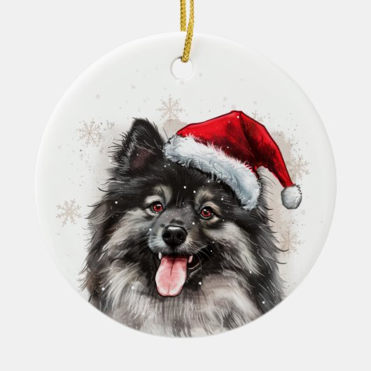 Happy Keeshond Dog Christmas Personalized Keramik Ornament (Vorne)