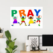 Happy Kids Faith Pray Niedlicher Cartoon Ausdrucks Poster (Heimbüro)
