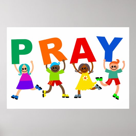 Happy Kids Faith Pray Niedlicher Cartoon Ausdrucks Poster (Vorne)