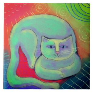 Happy Kitty Abstrakte digitale Malerei Fliese