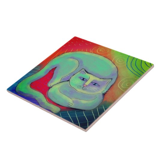 Happy Kitty Abstrakte digitale Malerei Fliese (Seite)