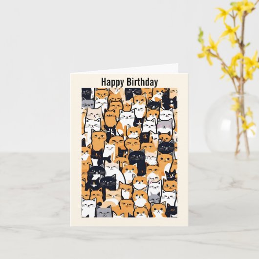 Happy Kitty Birthday Karte (Gelbe Blume)
