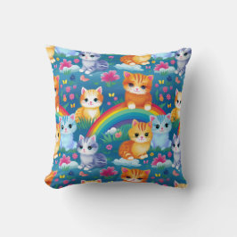 Happy Kitty Cats auf Regenbogenwolken Kissen
