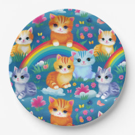 Happy Kitty Cats auf Regenbogenwolken Pappteller