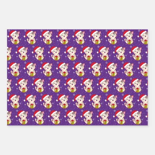Happy Kitty Christmas Wrapping Paper Set von 3 Geschenkpapier Set (Vorderseite 2)