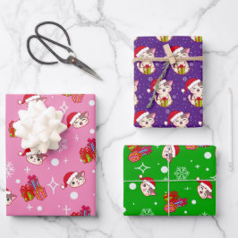 Happy Kitty Christmas Wrapping Paper Set von 3 Geschenkpapier Set