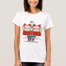 Happy Kitty Coffee T-Shirt Cute Lucky Cat Graphic 