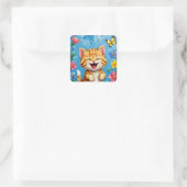 Happy Kitty Garden Quadratischer Aufkleber (Tasche)