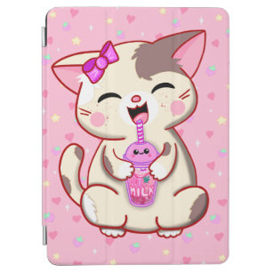 Happy Kitty Pink Strawberry Milk iPad Cover