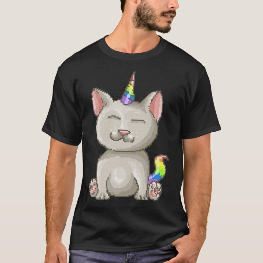 Happy Kitty Pixel Rainbow Cat Unicorn T-Shirt (Vorderseite)
