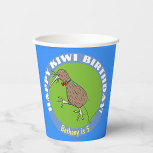 Happy Kiwi Cartoon Vogel mit Bogen Krawatte Pappbecher