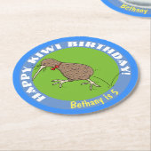 Happy Kiwi Cartoon Vogel mit Bogen Krawatte Runder Pappuntersetzer (Angewinkelt)