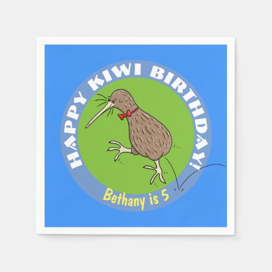 Happy Kiwi Cartoon Vogel mit Bogen Krawatte Serviette (Vorderseite)