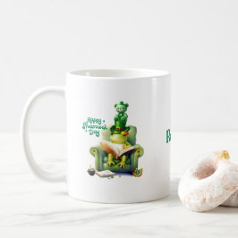 Happy Kleeblatt Day Green Teddy Bear and Frog Kaffeetasse