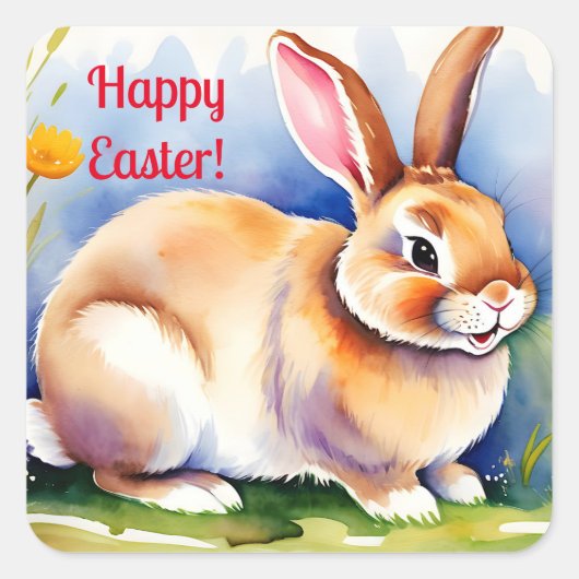 Happy kleinen Kaninchen 2, Ostern Quadratischer Aufkleber (Vorderseite)