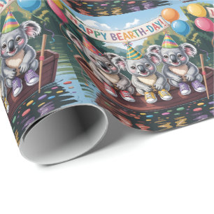 "Happy Koala-Geburtstag" Boots-Party-Illustration Geschenkpapier