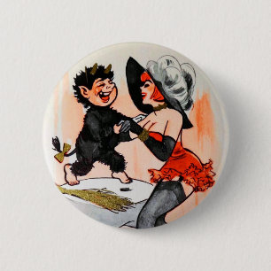 Happy Krampus & Hübsche Woman Weihnachten Button