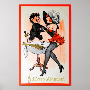Happy Krampus und Temptress Vintage Weihnachten Mi Poster