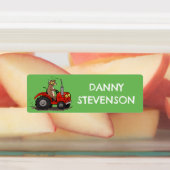 Happy Kuh mit rotem Traktor Cartoon personalisiert Etiketten (Befestigt)