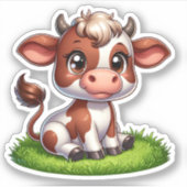 Happy Kuh sitzt auf Weide Aufkleber (Vorderseite)