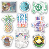 Happy Künstlerisch Unicorn Sloth Sticker (Vorderseite)