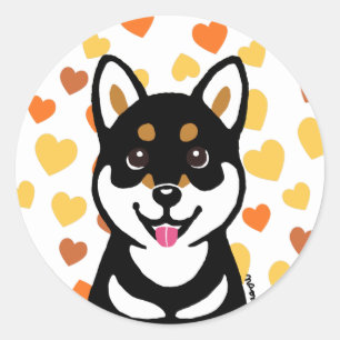 Happy Kuro Shiba Inu Hund Herz Stikers Runder Aufkleber