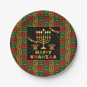 Happy Kwanzaa Candles Red Black Green Yellow 7" Pappteller
