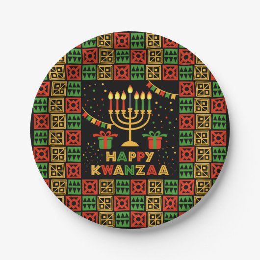 Happy Kwanzaa Candles Red Black Green Yellow 7" Pappteller (Vorderseite)