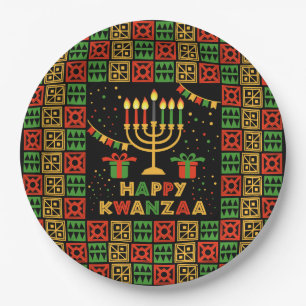 Happy Kwanzaa Candles Red Black Green Yellow 9" Pappteller