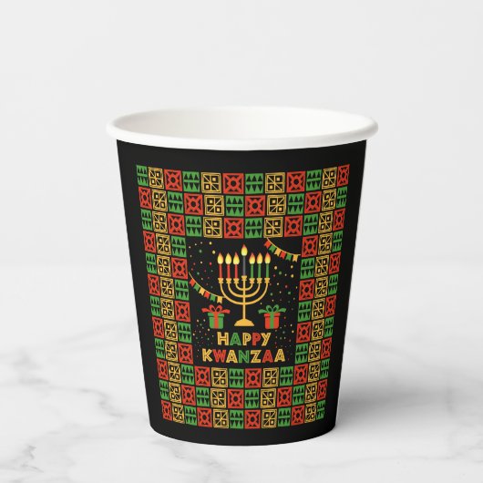 Happy Kwanzaa Candles Red Black Green Yellow Pappbecher (Rückseite)