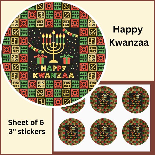 Happy Kwanzaa Candles Red Black Green Yellow Runder Aufkleber