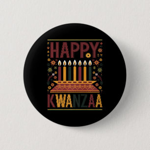 Happy Kwanzaa Celebration Kinara Kerzen und Blumen Button