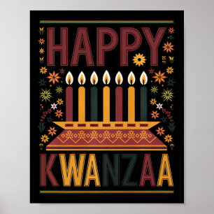 Happy Kwanzaa Celebration Kinara Kerzen und Blumen Poster