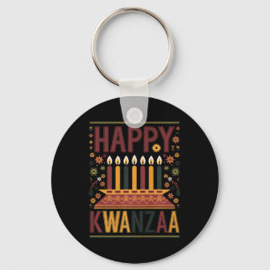 Happy Kwanzaa Celebration Kinara Kerzen und Blumen Schlüsselanhänger