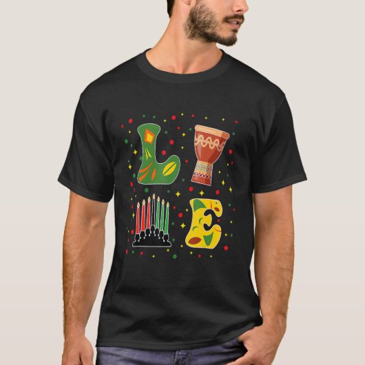 Happy Kwanzaa Drum Kinara Seven Candles Africa Cel T-Shirt (Vorderseite)
