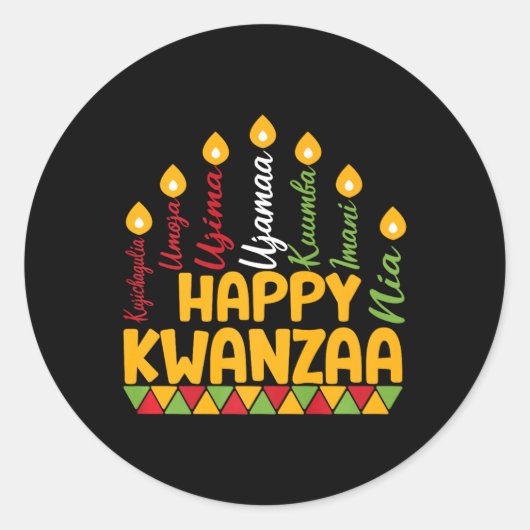 Happy Kwanzaa Kinara Seven Candles Principles of K Runder Aufkleber (Vorderseite)